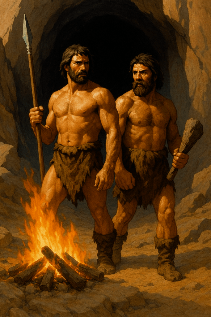 Two of the Watchman from the sci-fi book series The Descendant Saga stand guard outside the tunnel entrance to the fortress Lingrad.