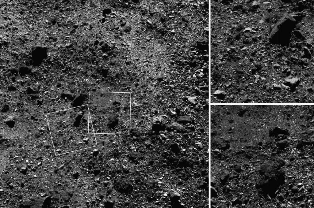 Up close photos from NASA taken by the OSIRIS-REX probe near the surface of the asteroid Bennu